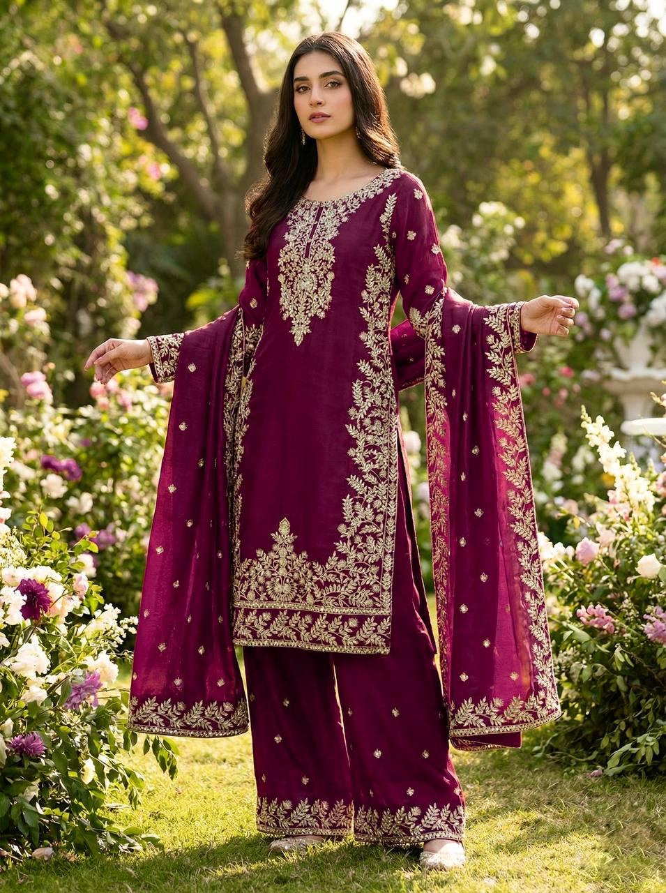 Roman Fabric Suit Set Maroon